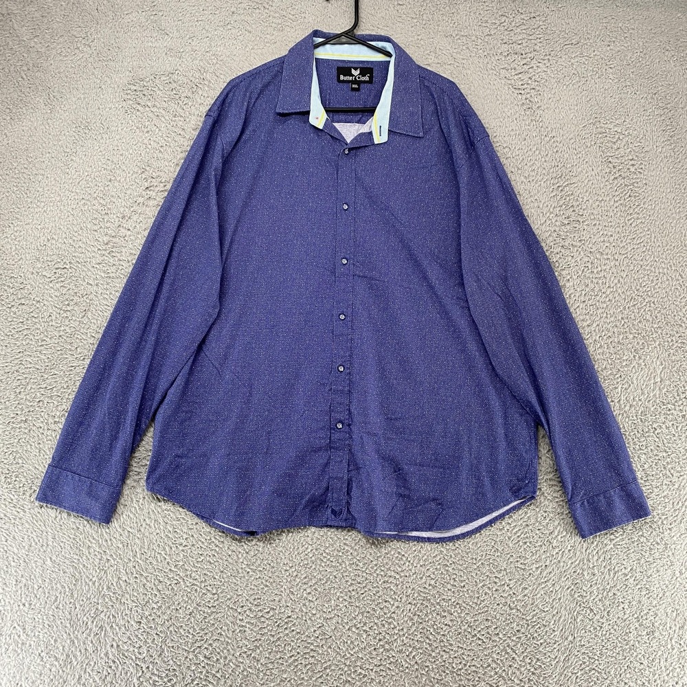 Butter Cloth Dress Shirt Mens 3XL Blue Polka Dot Long Sleeve Button Up Business